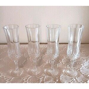 Vtg Set Of 4 Longchamp Cristal D'arques  Paris Crystal Champagne Flutes France